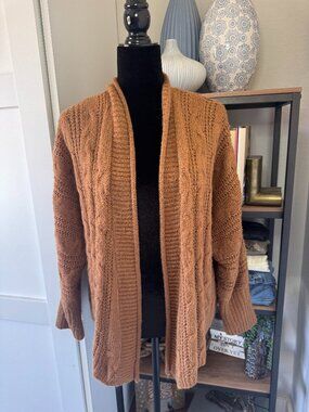 Pink Rose Rust Open Front Cable Cardigan - Size XL